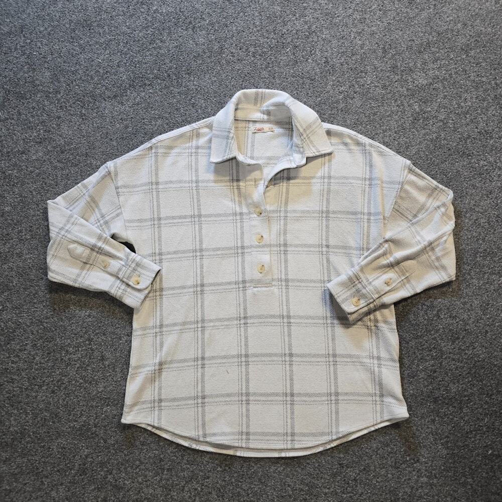 Faherty Top Womens Size XS Gray Plaid Flannel Henley Legend Montana Casual Heavy